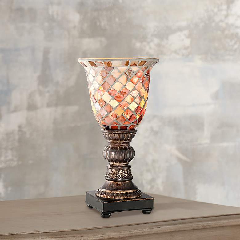 Image 2 Regency Hill 12 inch High Mosaic Ivory Glass Uplight Accent Lamp