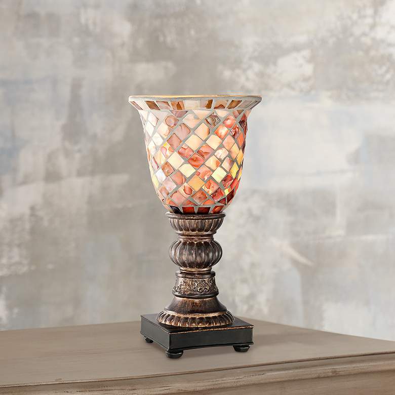 Image 1 Regency Hill 12" High Mosaic Ivory Glass Uplight Accent Lamp
