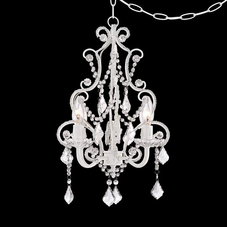 Image 1 Regency Hill 16 1/2 inch White Scroll and Crystal Plug-In Swag Chandelier