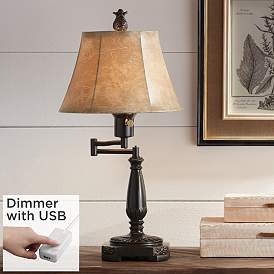 Image1 of Regency Hill 22 1/2" Andrea Bronze Swing Arm Desk Lamp with USB Dimmer