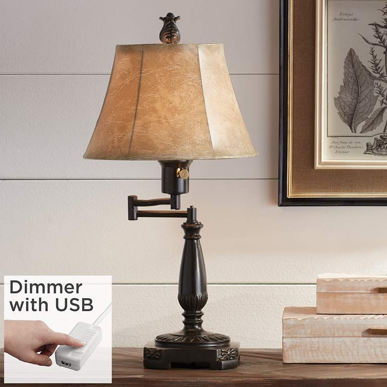 Image 1 Regency Hill 22 1/2 inch Andrea Bronze Swing Arm Desk Lamp with USB Dimmer