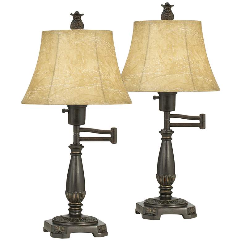 Image 2 Regency Hill 22 1/2" High Bronze Swing Arm Lamps Set of 2