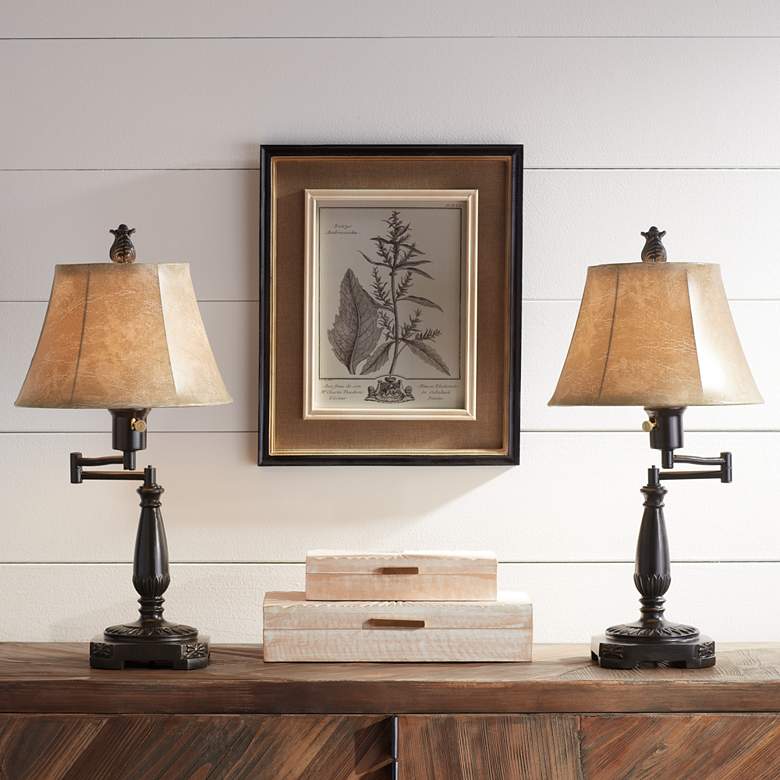 Image 1 Regency Hill 22 1/2" High Bronze Swing Arm Lamps Set of 2