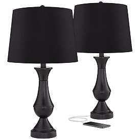 Image1 of Regency Hill 25" Black Shade USB LED Touch Table Lamps Set of 2