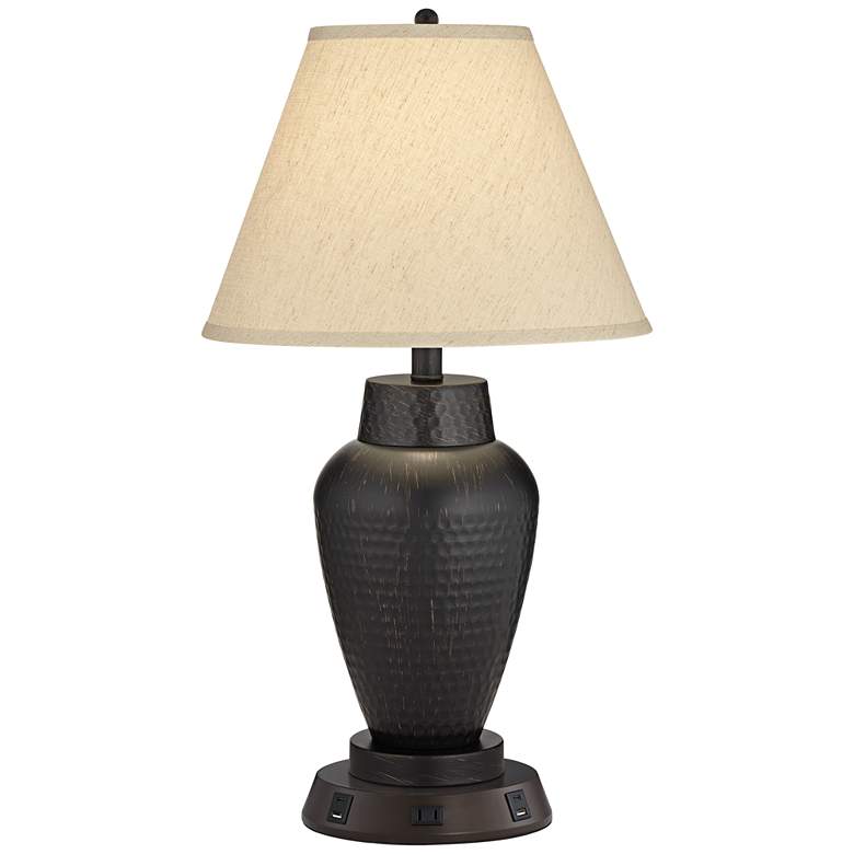 Image 1 Regency Hill 25" Hammered Bronze Table Lamp with USB Workstation Base