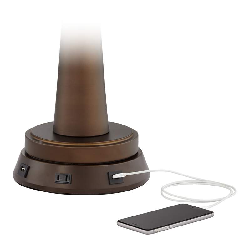 Image 3 Regency Hill 25" Hammered Bronze Table Lamp with USB Workstation Base more views
