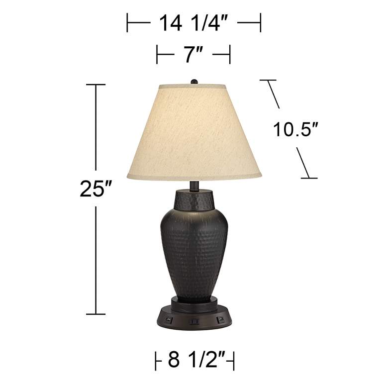 Image 5 Regency Hill 25" Hammered Bronze Table Lamp with USB Workstation Base more views