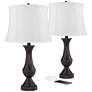 Regency Hill 25" White Shade USB LED Touch Table Lamps Set of 2