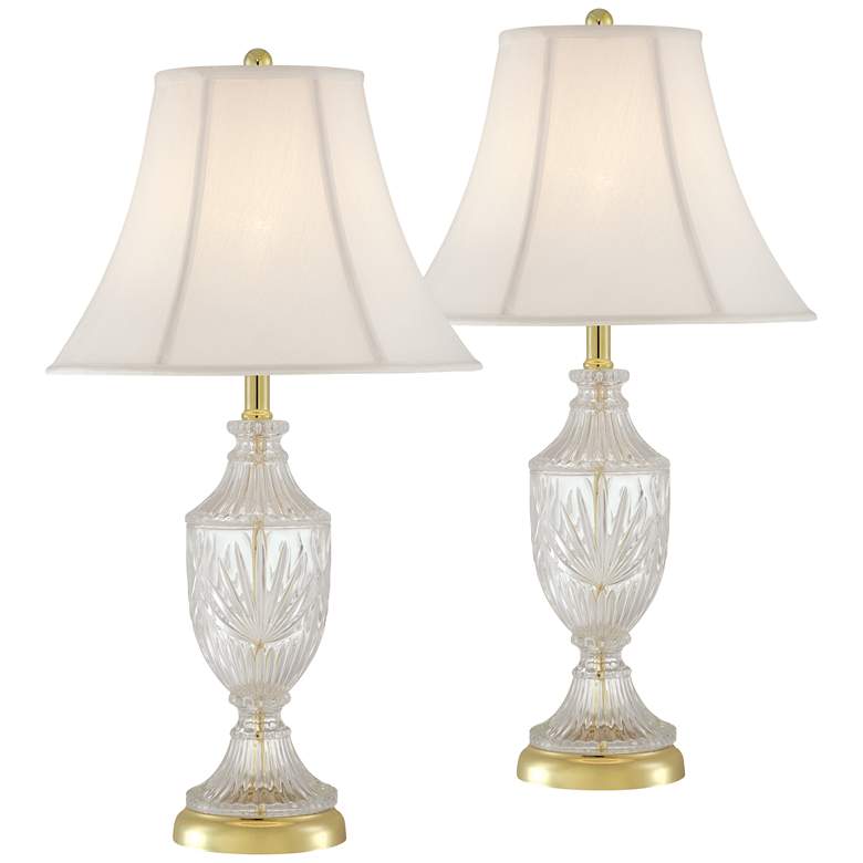 Image 2 Regency Hill 26 1/2" Brass and Cut Glass Urn Table Lamps Set of 2