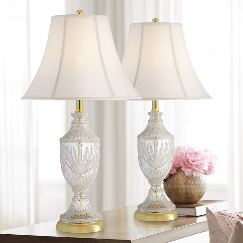 Image 1 Regency Hill 26 1/2" Brass and Cut Glass Urn Table Lamps Set of 2