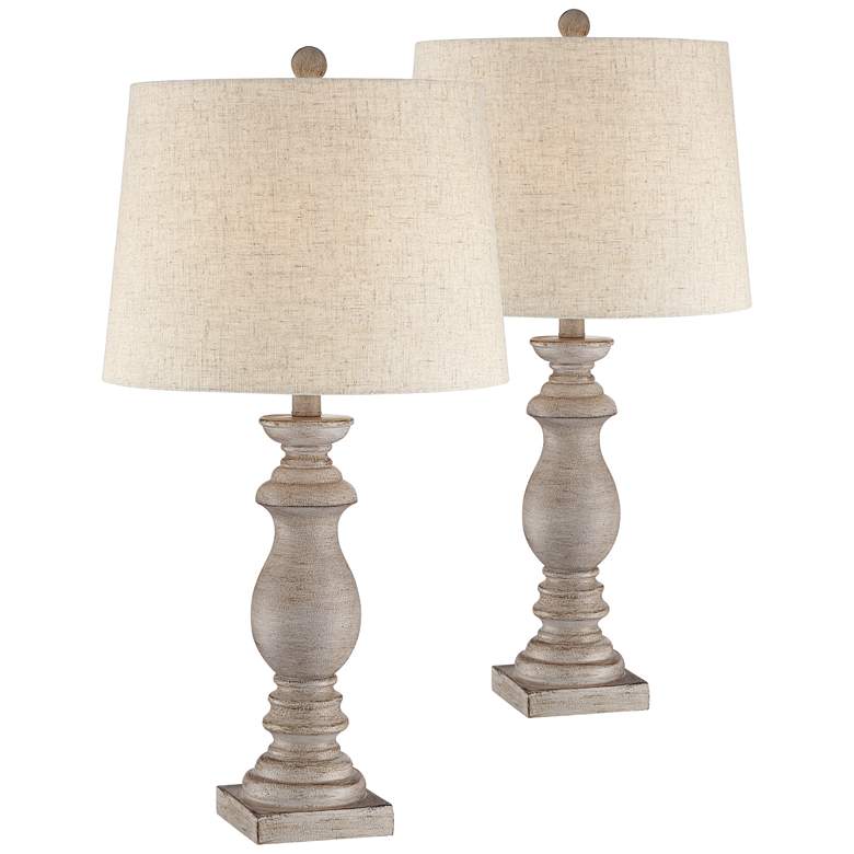 Image 2 Regency Hill 26 1/2" High White-Washed Faux Wood Table Lamps Set of 2