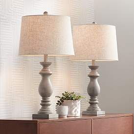 Image1 of Regency Hill 26 1/2" High White-Washed Faux Wood Table Lamps Set of 2