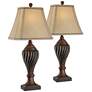 Regency Hill 28 1/2" Carved Oak Brown Traditional Table Lamps Set of 2