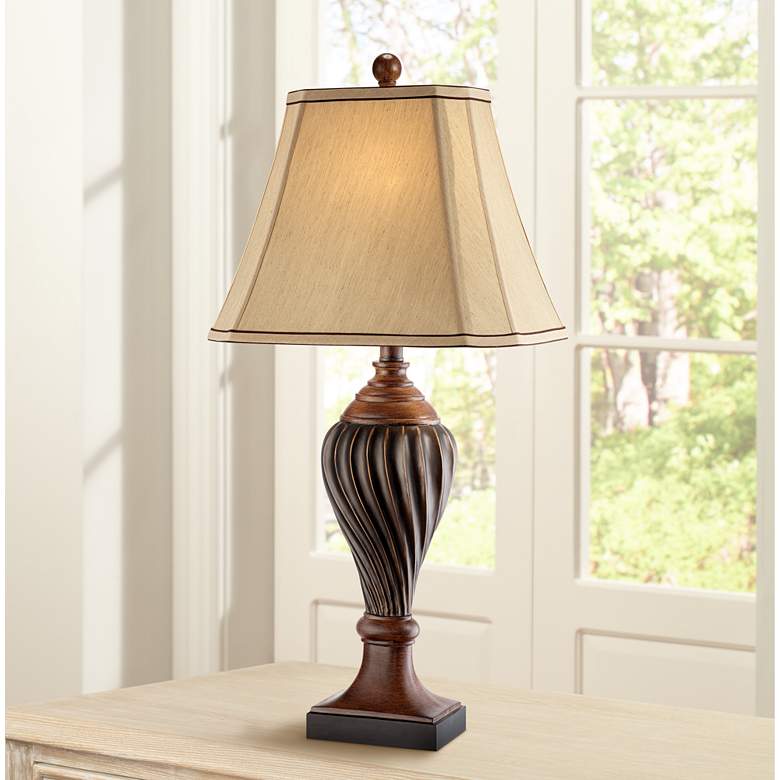 Image 1 Regency Hill 28 1/2" Carved Two-Tone Faux Wood Table Lamp