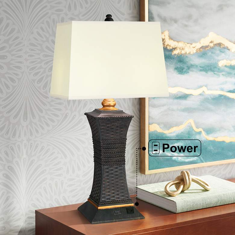 Image 1 Regency Hill 29 1/2" Rattan Rope Workstation Outlet Socket Table Lamp