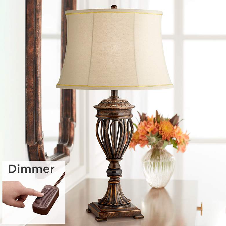 Image 1 Regency Hill 29 1/2" Traditional Bronze Open Urn Base Lamp with Dimmer