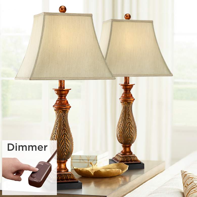 Image 1 Regency Hill 29 inch High Two-Tone Gold Table Lamps Set of 2 with Dimmers