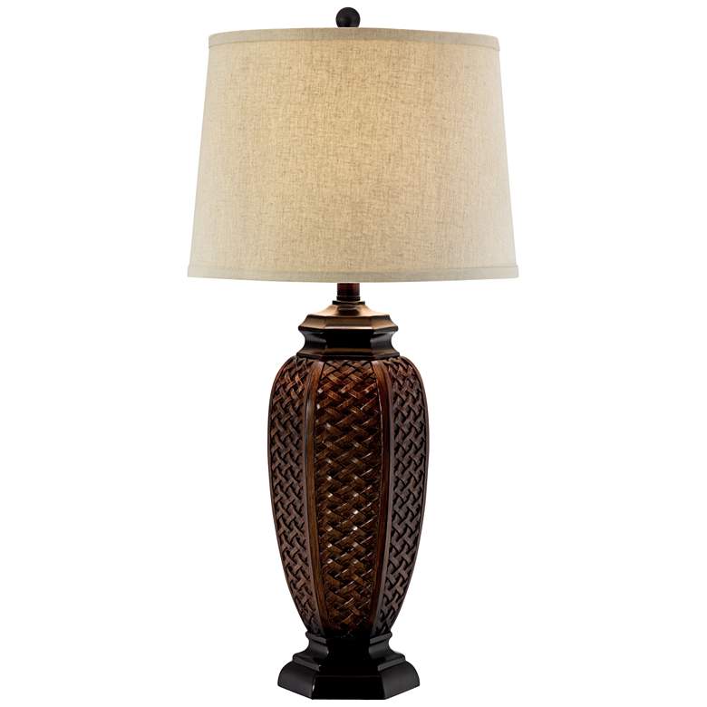 Image 2 Regency Hill 29 inch High Weathered Faux Wicker Weave Jar Table Lamp