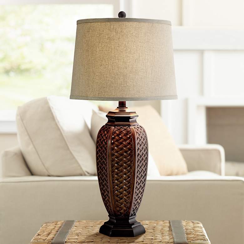 Image 1 Regency Hill 29 inch High Weathered Faux Wicker Weave Jar Table Lamp
