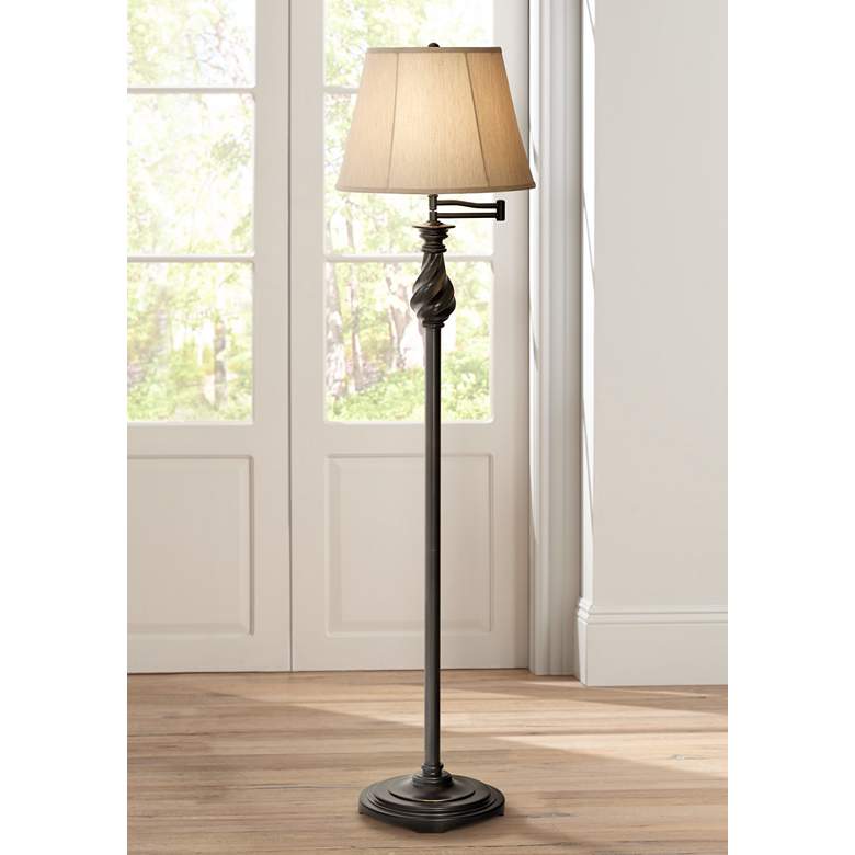 Image 1 Regency Hill 58 inch High Restoration Bronze Swing Arm Floor Lamp