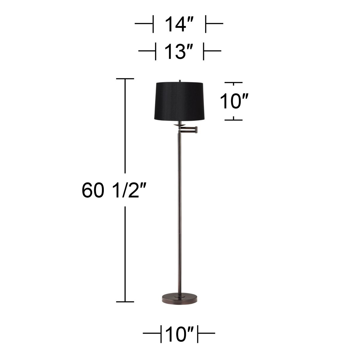 Image 5 Regency Hill 60 1/2" Black Drum Bronze Swing Arm Floor Lamp more views