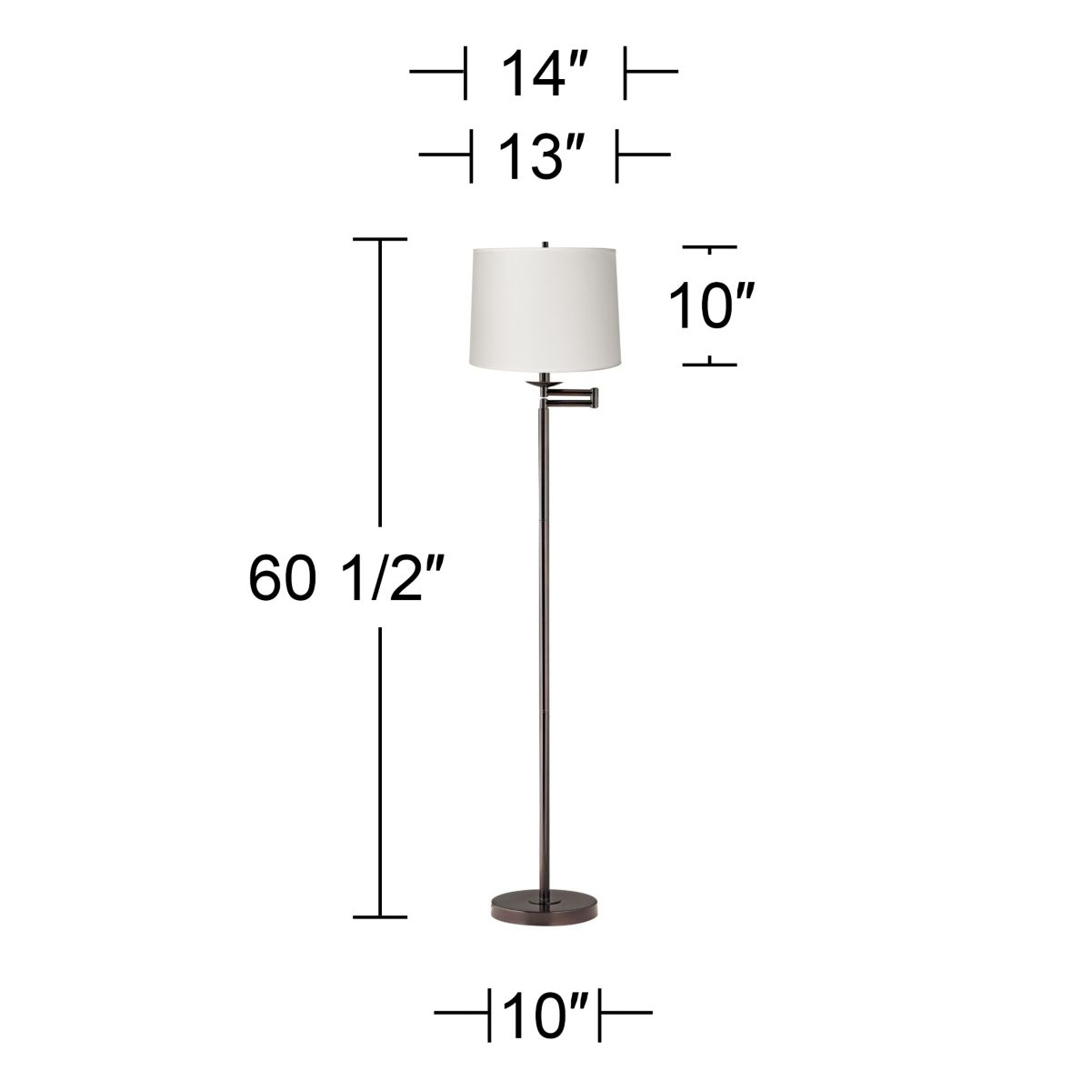Image 5 Regency Hill 60 1/2" High White Drum Bronze Swing Arm Floor Lamp more views