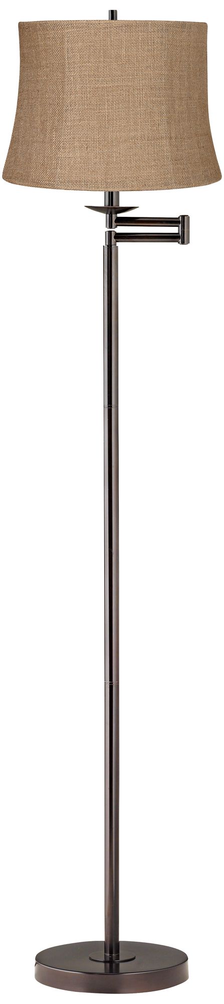 Regency Hill 60 1/2" Natural Burlap and Bronze Swing Arm Floor Lamp