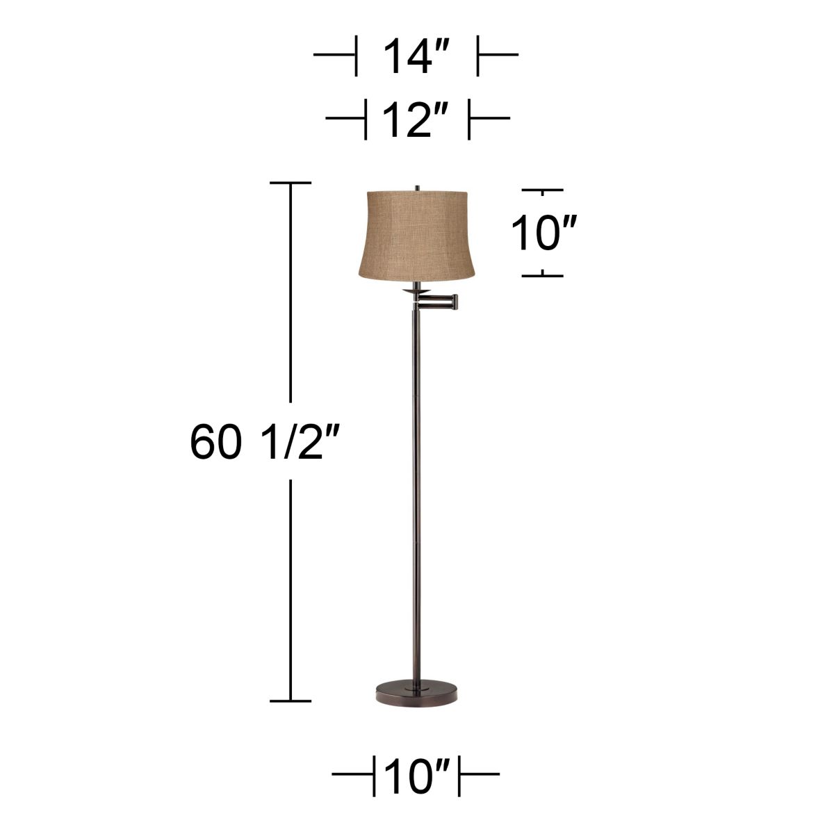 Image 5 Regency Hill 60 1/2" Natural Burlap and Bronze Swing Arm Floor Lamp more views
