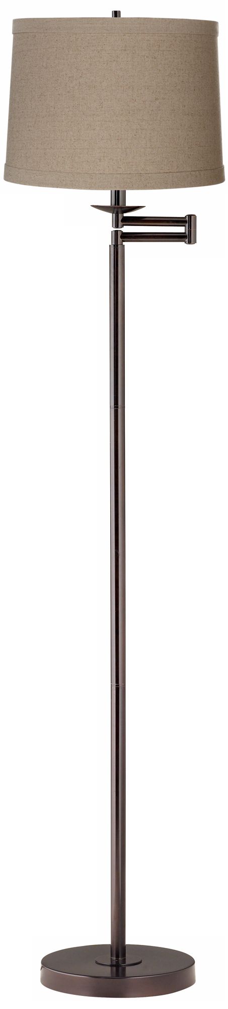Regency Hill 60 1/2" Natural Linen Drum Bronze Swing Arm Floor Lamp