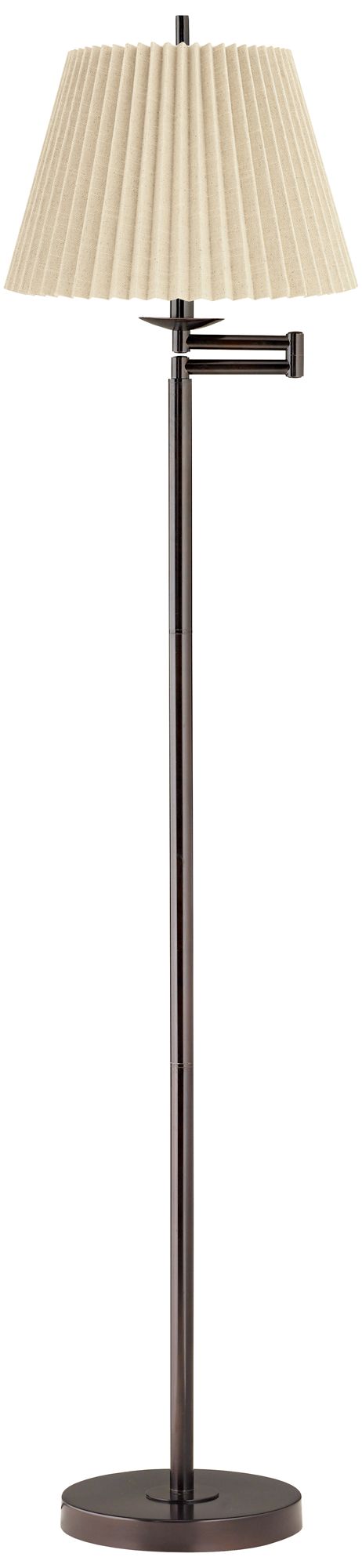 Regency Hill 60" High Beige Pleated Shade Bronze Swing Arm Floor Lamp