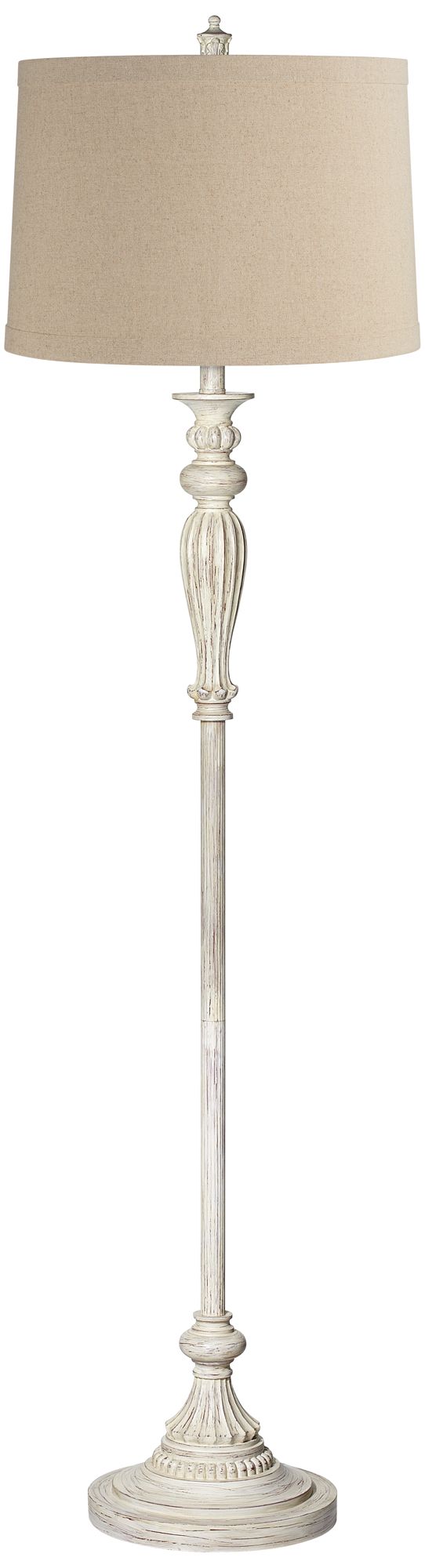 Regency Hill 60" High Linen Drum Vintage Chic Antique White Floor Lamp