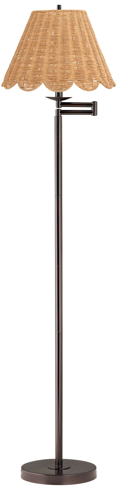 Regency Hill 60" High Natural Rattan and Bronze Swing Arm Floor Lamp