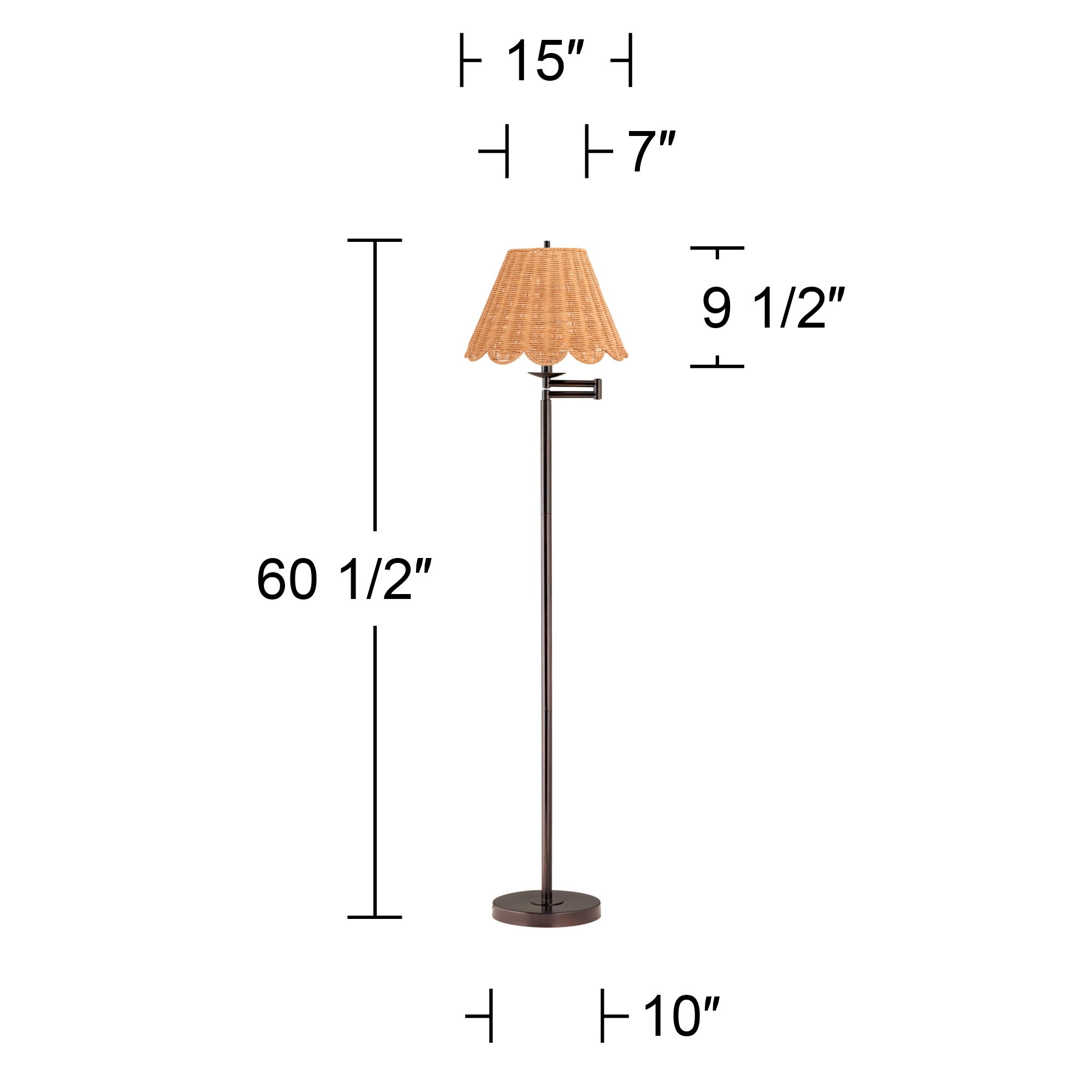 Image 6 Regency Hill 60" High Natural Rattan and Bronze Swing Arm Floor Lamp more views