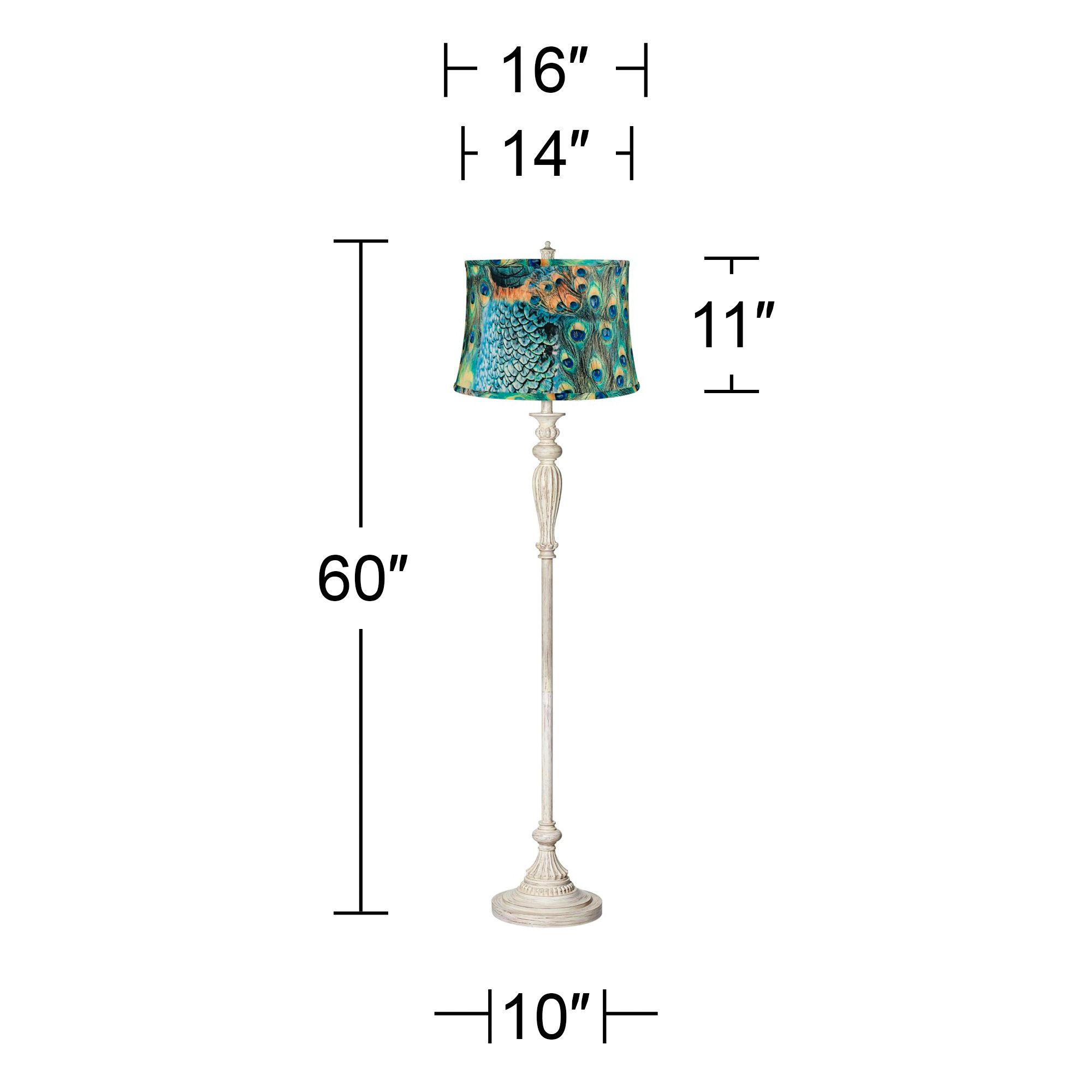 Image 5 Regency Hill 60" Peacock Print Shade Antique White Floor Lamp more views