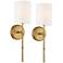 Regency Hill Abigale 19 1/4" White Shade Brass Wall Sconces Set of 2