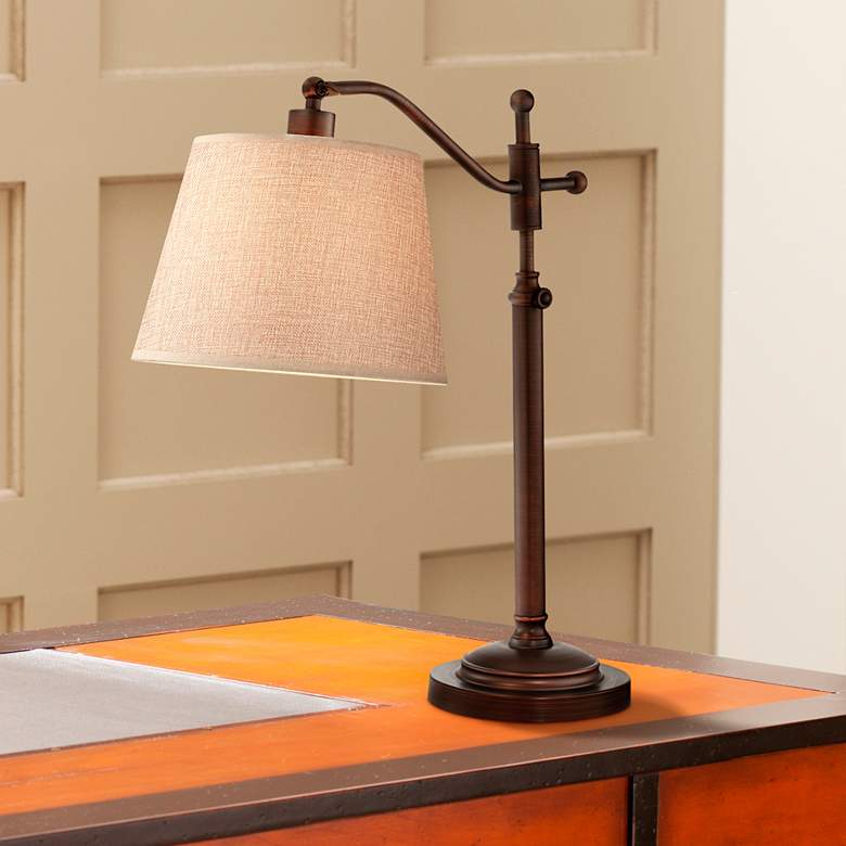 Image 1 Regency Hill Adley Adjustable Height Bronze Downbridge Arm Desk Lamp