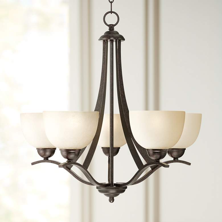 Image 1 Regency Hill Airington 23" Bronze and Indian Scavo Glass Chandelier