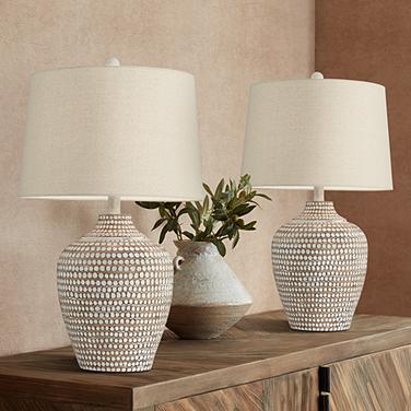 Regency Hill Alese 23 1/2" Textured Dot Jug Table Lamps Set of 2