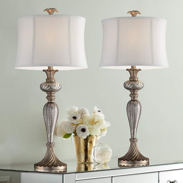 Image 1 Regency Hill Alyson 32 3/4" Mercury Glass Table Lamps Set of 2