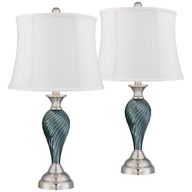 Regency Hill Arden 25" Glass Twist White Shade Table Lamps Set of 2
