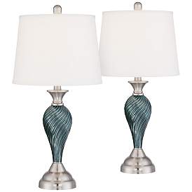 Image2 of Regency Hill Arden 25" Green-Blue Glass Lamps Set with Dimmers