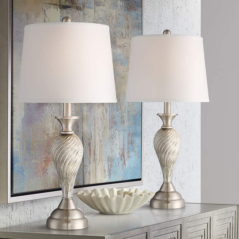 Image 1 Regency Hill Arden 25" Mercury Glass Lamps Set with Dimmers