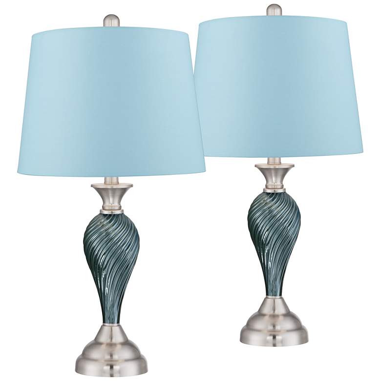 Image 1 Regency Hill Arden Blue Shade Twist Glass Table Lamps Set of 2