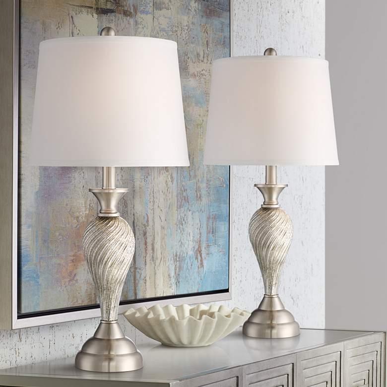 Image 1 Regency Hill Arden Nickel and Glass Twist Column Table Lamps Set of 2