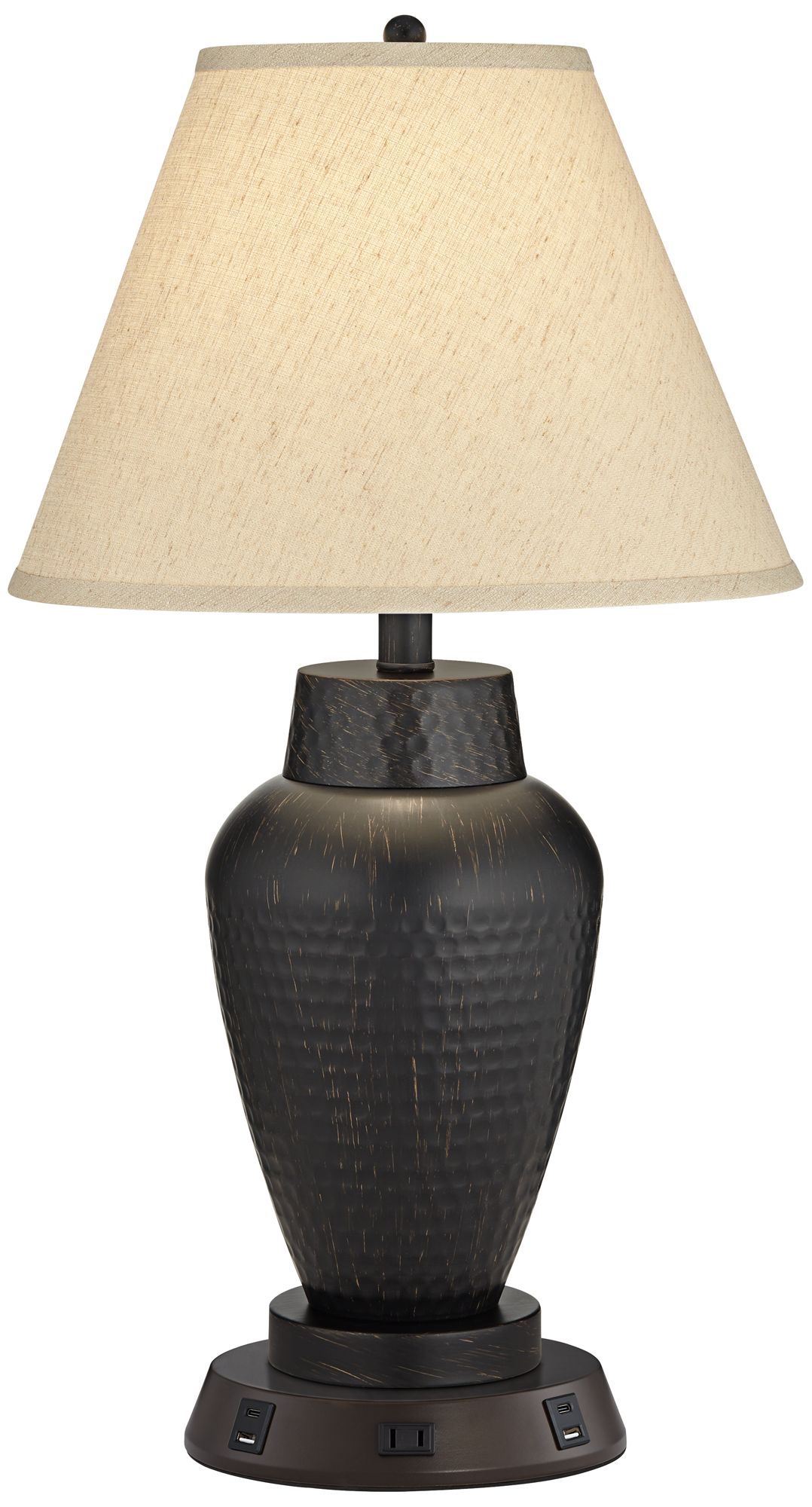 Regency Hill Auburn 25" Hammered Bronze Lamp with USB Workstation Base