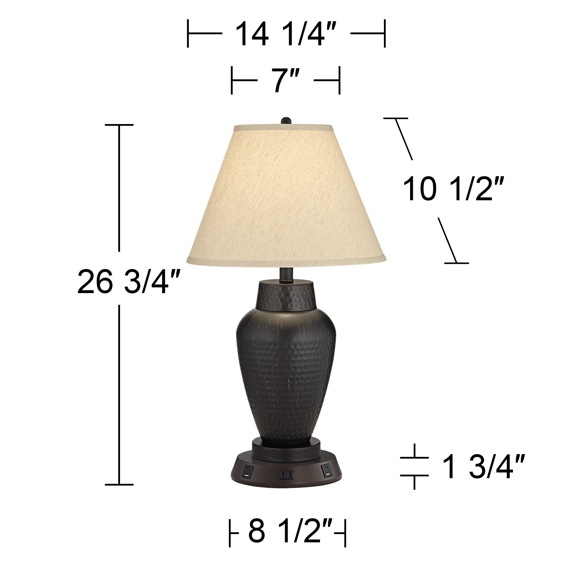 Regency Hill Auburn 25" Hammered Bronze Lamp with USB Workstation Base