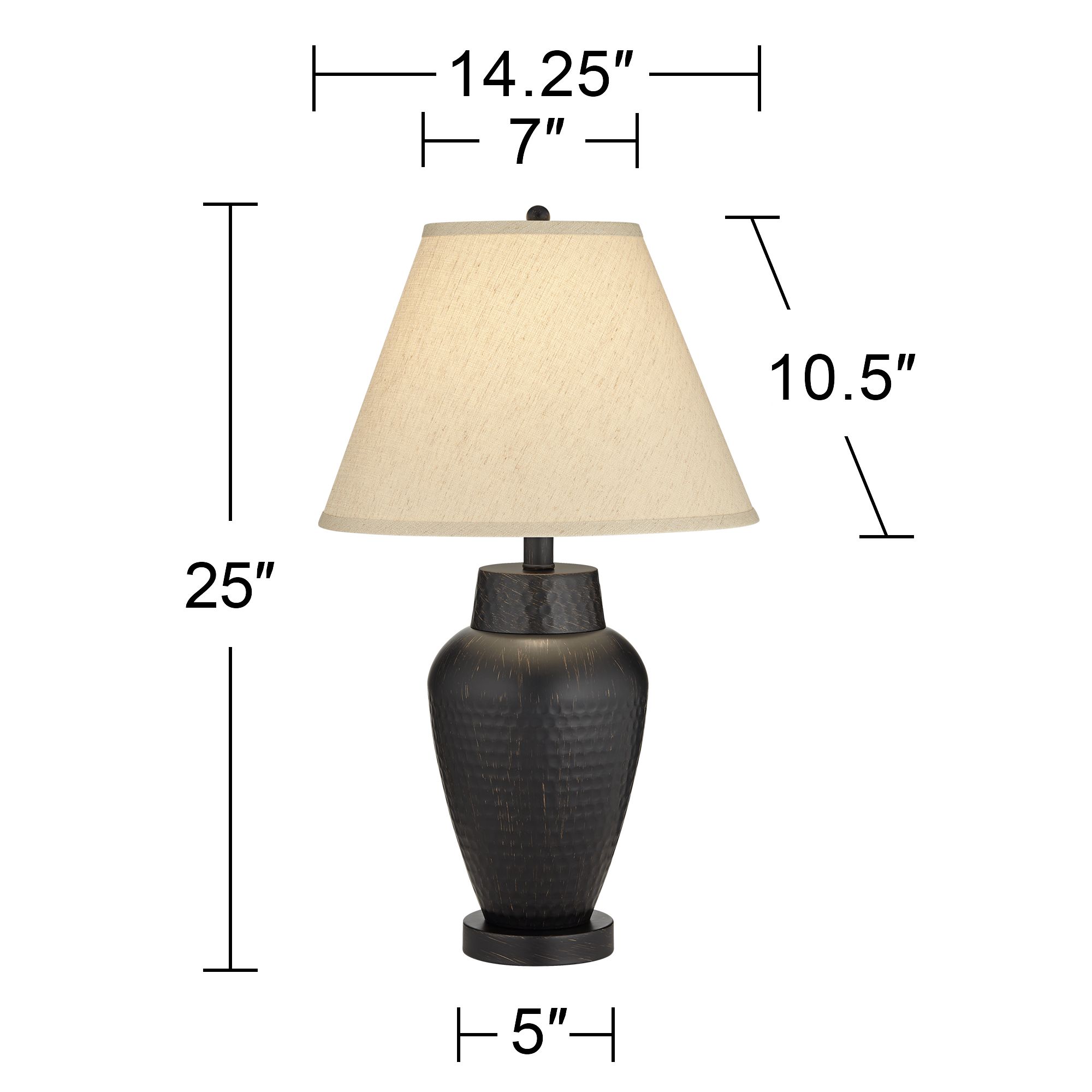 Regency Hill Auburn 25" Hammered Bronze Metal Table Lamp Set of 2