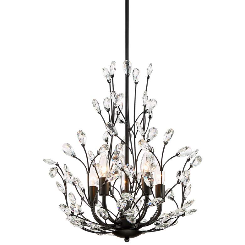 Image 2 Regency Hill Aurine 18" Matte Black and Floral Crystal Chandelier