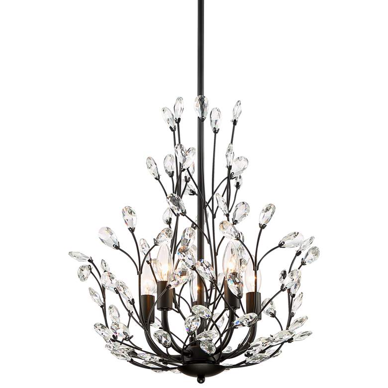 Image 2 Regency Hill Aurine 18 inch Matte Black and Floral Crystal Chandelier