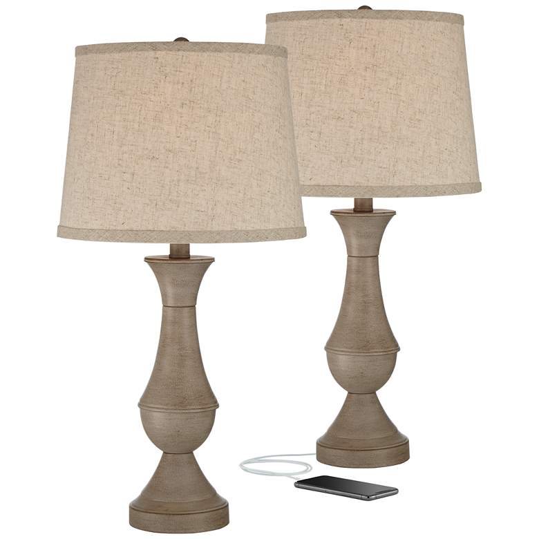 Image 2 Regency Hill Avery 25" USB Touch Lamps with LED Bulbs Set of 2